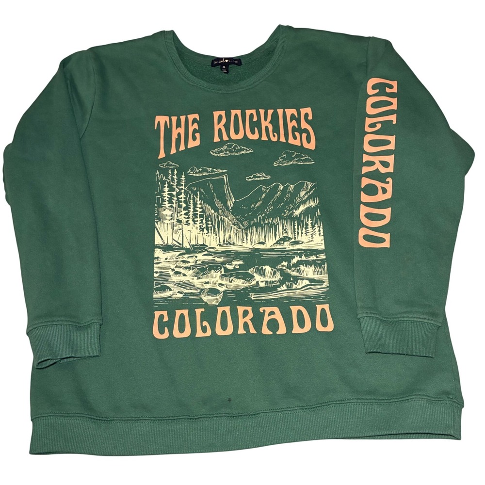Social Scene The Rockies Colorado Graphic Crewneck‎ Sweatshirt Green XL